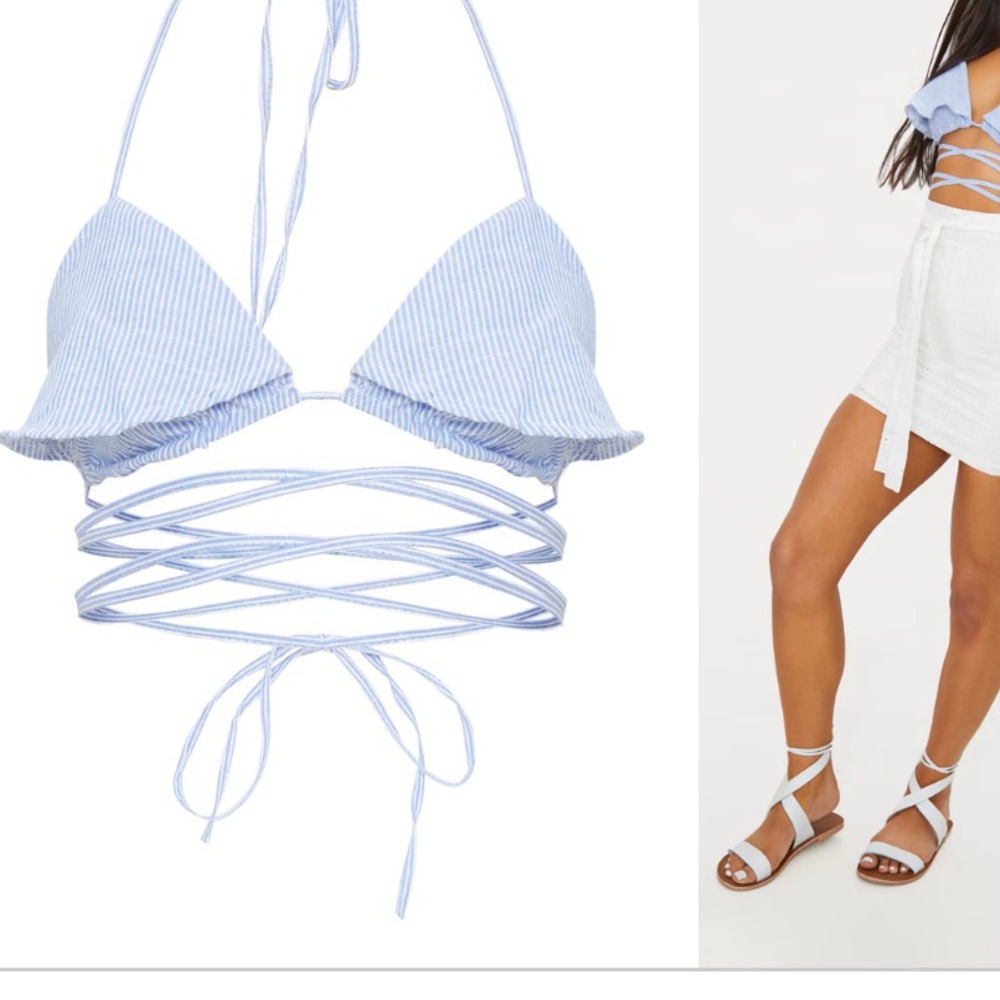 PrettyLittleThing - NWT - Zia Blue Stripe Bralet - Size 6